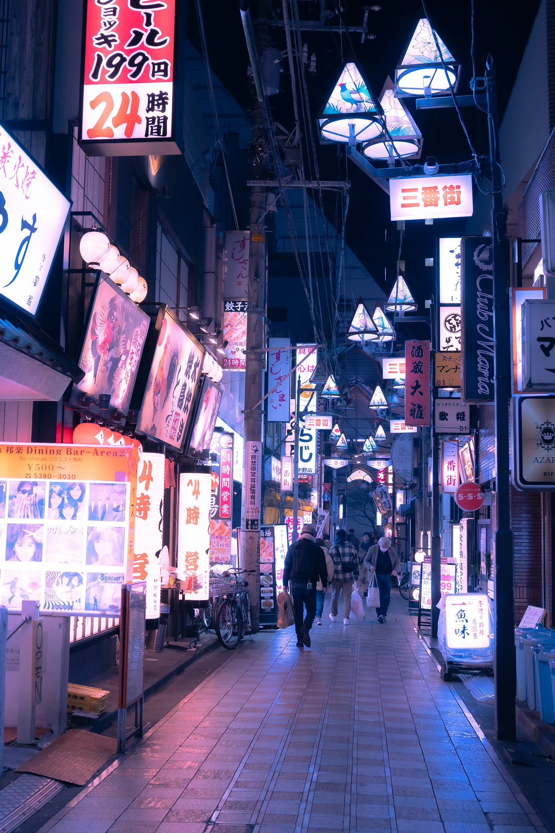 Calle de Tokio iluminada por carteles durante la noche